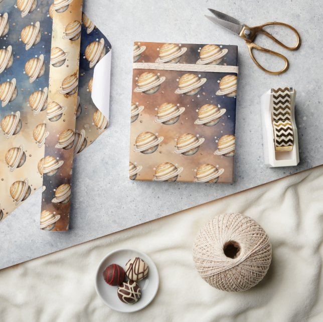 Outer Space Planets Boy First Birthday Saturn Wrapping Paper (Crafts)