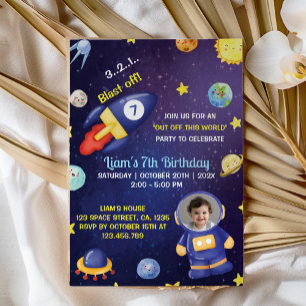 Outer Space Planets Boy Photo Birthday Invitation