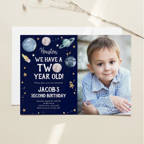 Outer Space Planets Boy Second Birthday Invitation