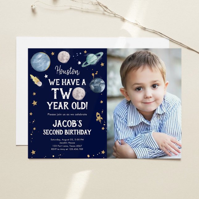 Outer Space Planets Boy Second Birthday Invitation (Creator Uploaded)