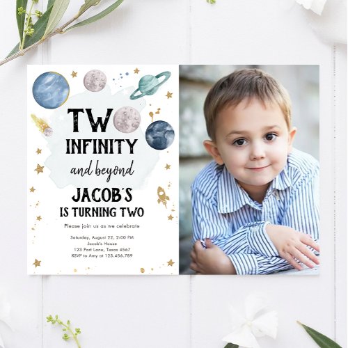 Outer Space Planets Boy Second Birthday Invitation