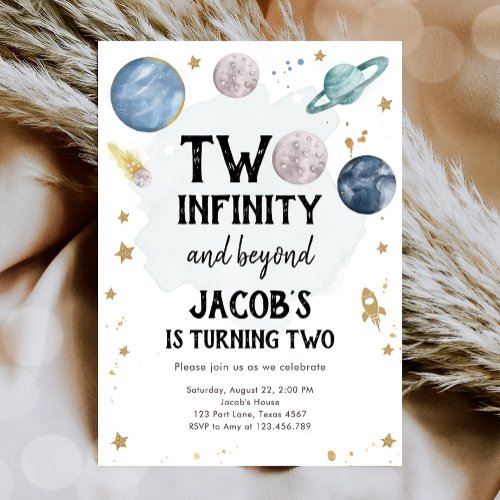 Outer Space Planets Boy Second Birthday Invitation