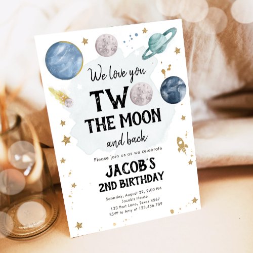 Outer Space Planets Boy Second Birthday Invitation