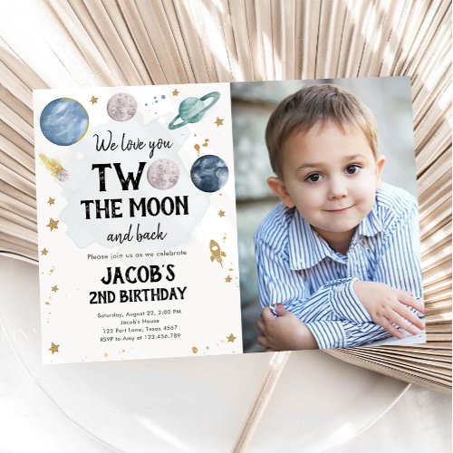 Outer Space Planets Boy Second Birthday Invitation