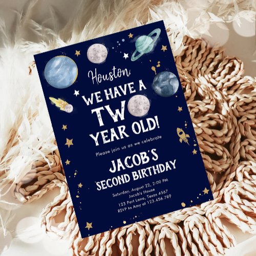 Outer Space Planets Boy Second Birthday Invitation