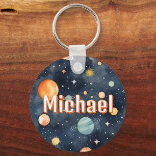 Outer Space Planets Boys School Bag Tag Keychain