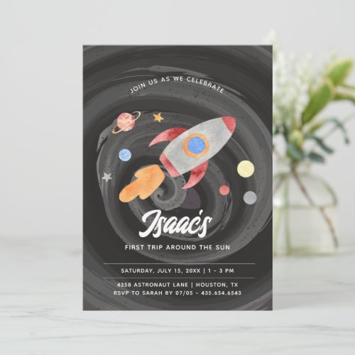 Outer Space Planets First Birthday Boy Invitation