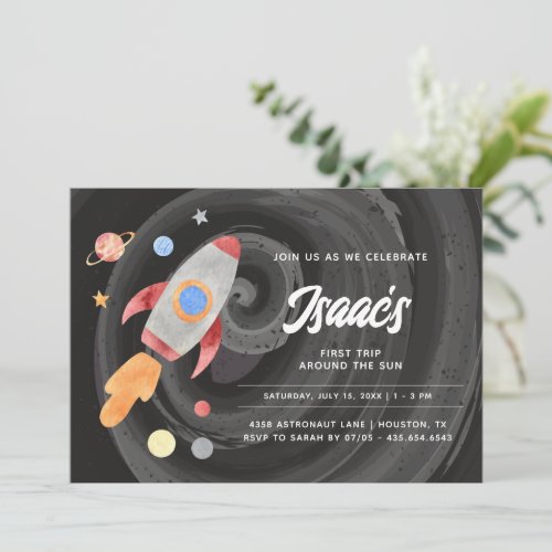 Outer Space Planets First Birthday Boy Invitation