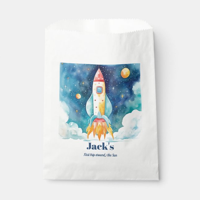 Outer Space Planets First Birthday  Favor Bag (Front)