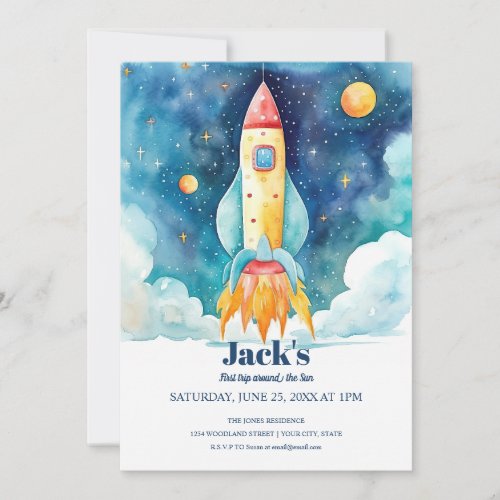 Outer Space Planets First Birthday Invitation