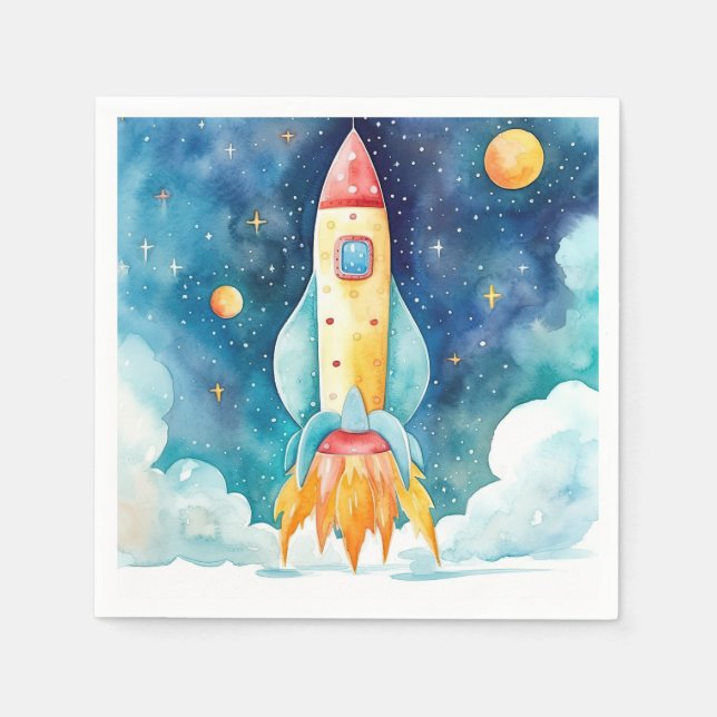 Outer Space Planets First Birthday Napkins (Front)