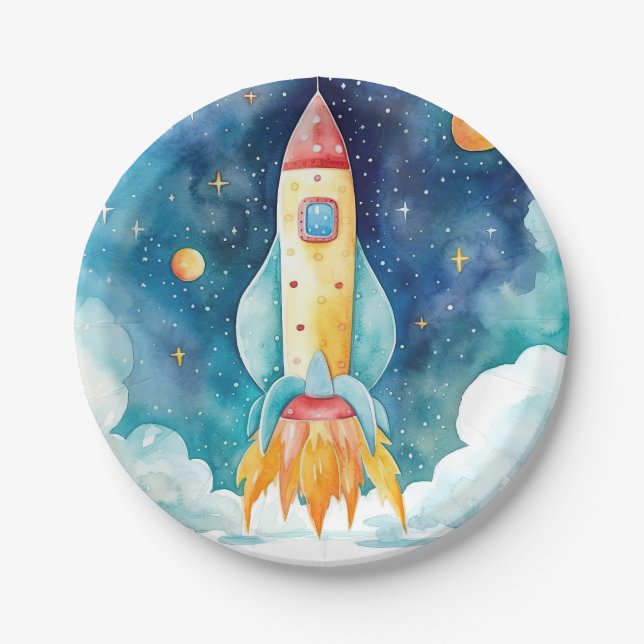 Outer Space Planets First Birthday Paper Plates (Front)