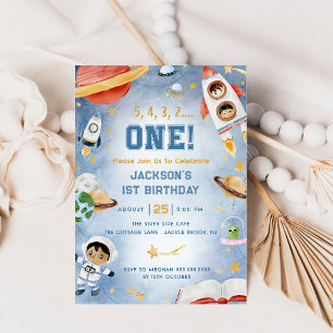 Outer Space Planets First Birthday Party Invitation