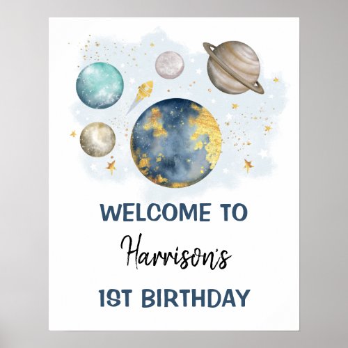 Outer Space Planets Galaxy Boy Birthday Welcome Poster