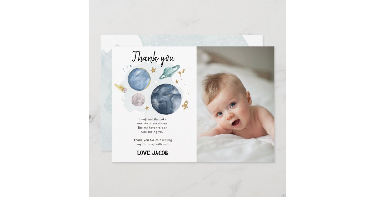 Outer Space Planets Galaxy Boy Thank You Card | Zazzle