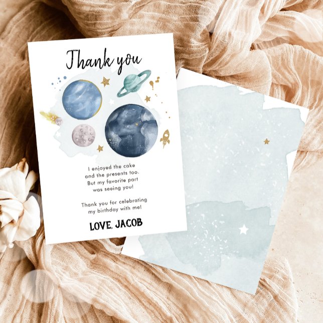 Outer Space Planets Galaxy Boy Thank You Card (Creator Uploaded)