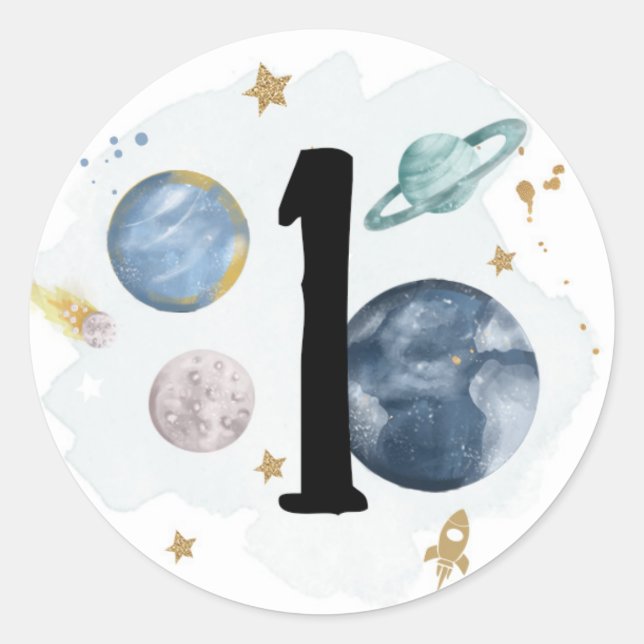 Outer Space Planets Galaxy Favor Gift Cupcake Classic Round Sticker (Front)