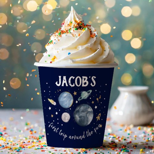 Outer Space Planets Galaxy First Trip Boy Birthday Paper Cups