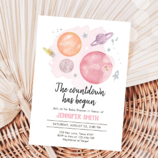 Outer Space Planets Galaxy Girl Baby Shower Invitation