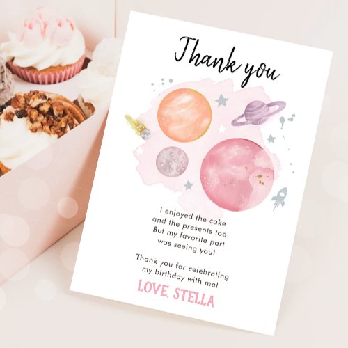 Outer Space Planets Galaxy Girl Pink Thank You Invitation