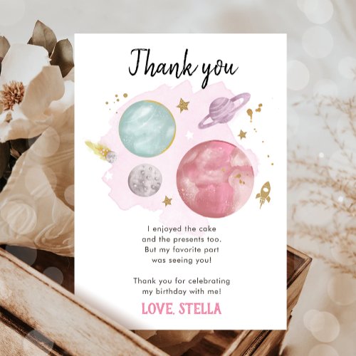 Outer Space Planets Galaxy Girl Pink Thank You Invitation