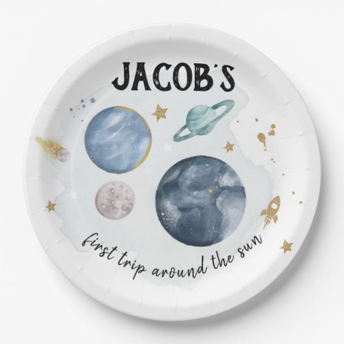 Outer Space Planets Galaxy Gold Blue Boy Birthday