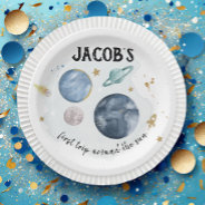 Outer Space Planets Galaxy Gold Blue Boy Birthday Paper Plates at Zazzle
