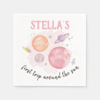 Outer Space Planets Galaxy Pink Girl 1st Birthday