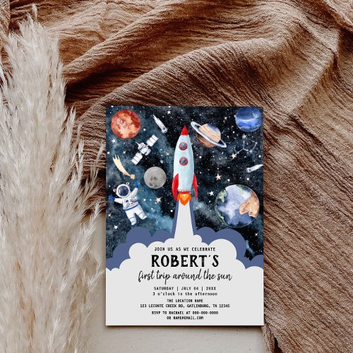 Outer Space Planets Gender Neutral 1st Birthday Invitation