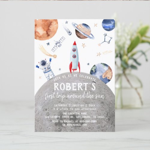 Outer Space Planets Gender Neutral First Birthday Invitation
