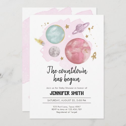 Outer Space Planets Girl Baby Shower Invitation