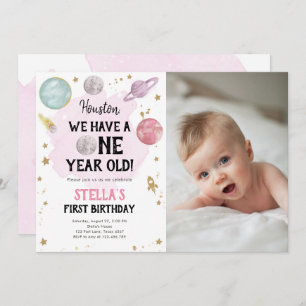 Outer Space Planets Girl First Birthday Invitation