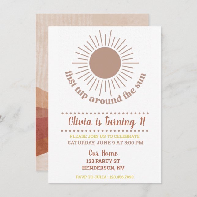 Outer Space Planets Girl First Birthday Invitation (Front/Back)