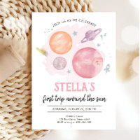 Outer Space Planets Girl First Trip 1st Birthday