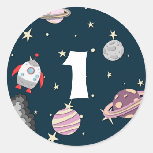 Outer Space Planets Girl Galaxy First Birthday Classic Round Sticker