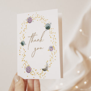 Outer Space Planets - Girls 1st Birthday Letterpress Thank You Card
