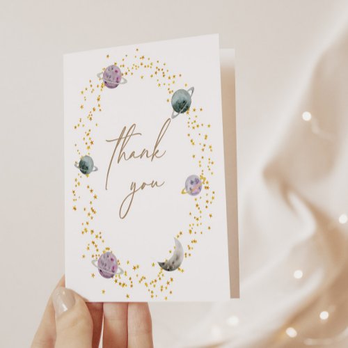 Outer Space Planets _ Girls 1st Birthday Thank You Card