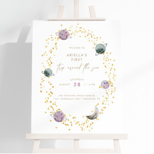 Outer Space Planets - Girls Gold 1st Birthday Foam Board