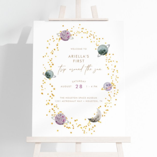 Outer Space Planets - Girls Gold 1st Birthday Foam Board (Creator Uploaded)