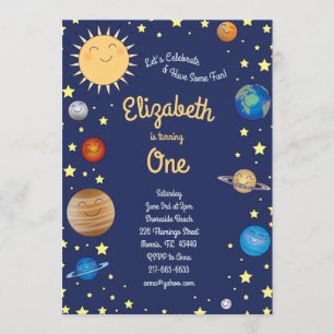 Outer Space Planets Kids 1st Birthday Party Galaxy Invitation