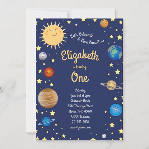 Outer Space Planets Kids 1st Birthday Party Galaxy Invitation