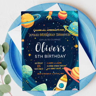 Outer Space Planets Kids Birthday Party Invitation