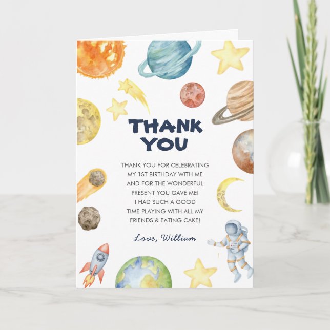 Outer Space Planets  Letterpress Thank You Card (Front)