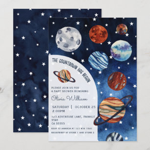 Outer Space Planets Navy Blue Boy Baby Shower  Invitation