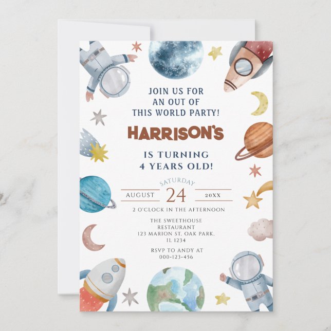 Outer Space Planets Out of This World Birthday Invitation (Front)