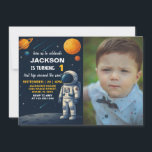 Outer Space Planets Party Invite with photo<br><div class="desc">Take your child’s party out of this world with this Solar System Birthday Invitation! Featuring colorful planets, stars, and a playful rocket ship orbiting the sun, this design is perfect for curious young astronomers and space explorers. Easily personalize with your child’s name, age, and event details. Ideal for solar system...</div>