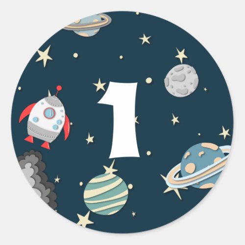 Outer Space Planets  Rocket Galaxy First Birthday Classic Round Sticker