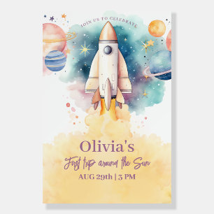 Outer Space Planets Rocket Girl First Birthday Foam Board