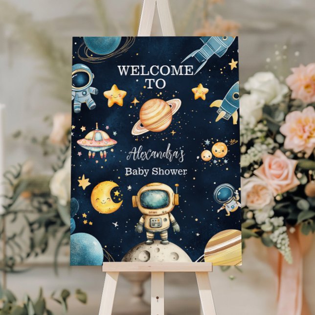 Outer Space Planets Rocket Navy Blue  Baby Shower Foam Board (Creator Uploaded)
