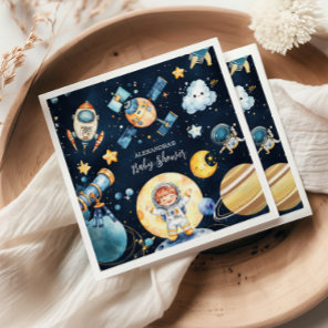 Outer Space Planets Rocket Navy Blue  Baby Shower Napkins